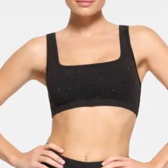 NWT • SKIMS • OUTDOOR RHINESTONE WIDE NECK BRALETTE • M + L • WASHED ONYX - Picture 2 of 7